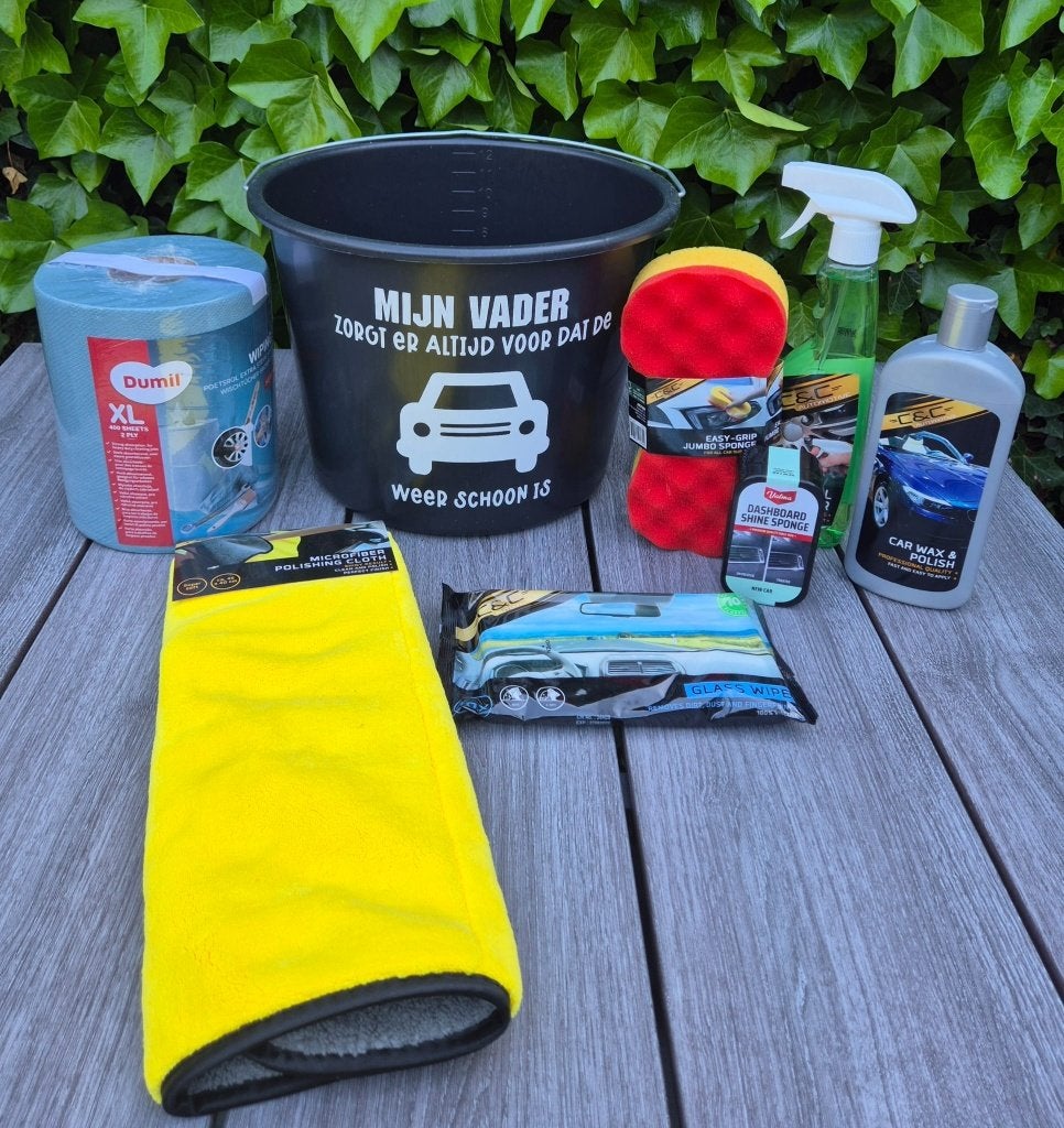 Vaderdag emmer gevuld "Mijn vader ... auto schoonmaken", Huis en Inrichting, Emmers, Ophalen of Verzenden, Nieuw, Kunststof, Met handgreep
