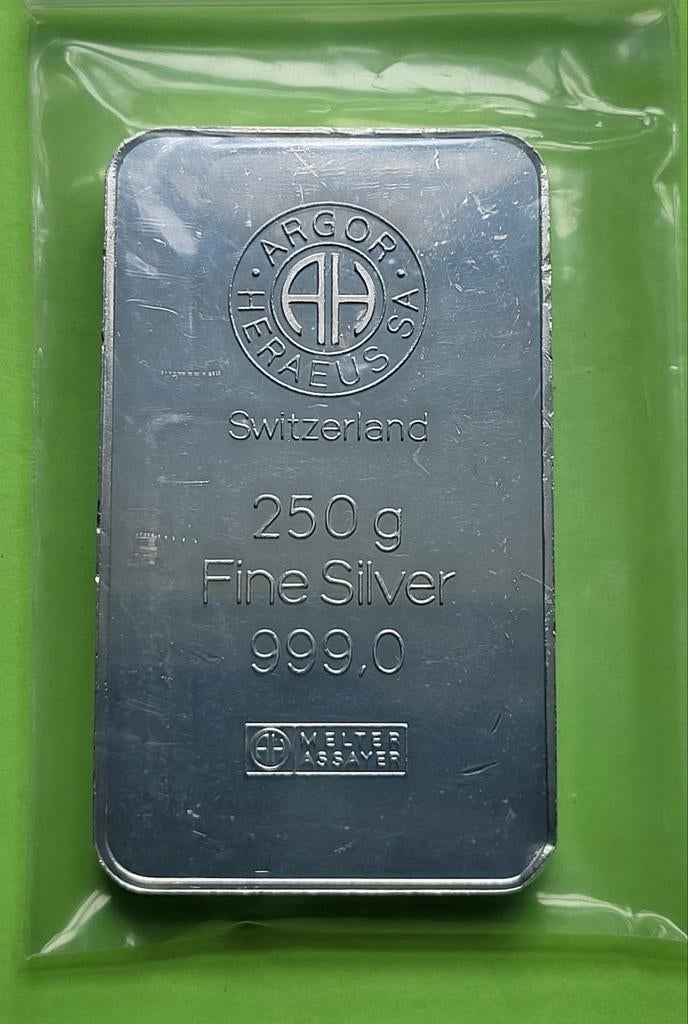 Argor-Heraeus 250 gram zilver, Postzegels en Munten, Edelmetalen en Baren, Ophalen of Verzenden, Zilver