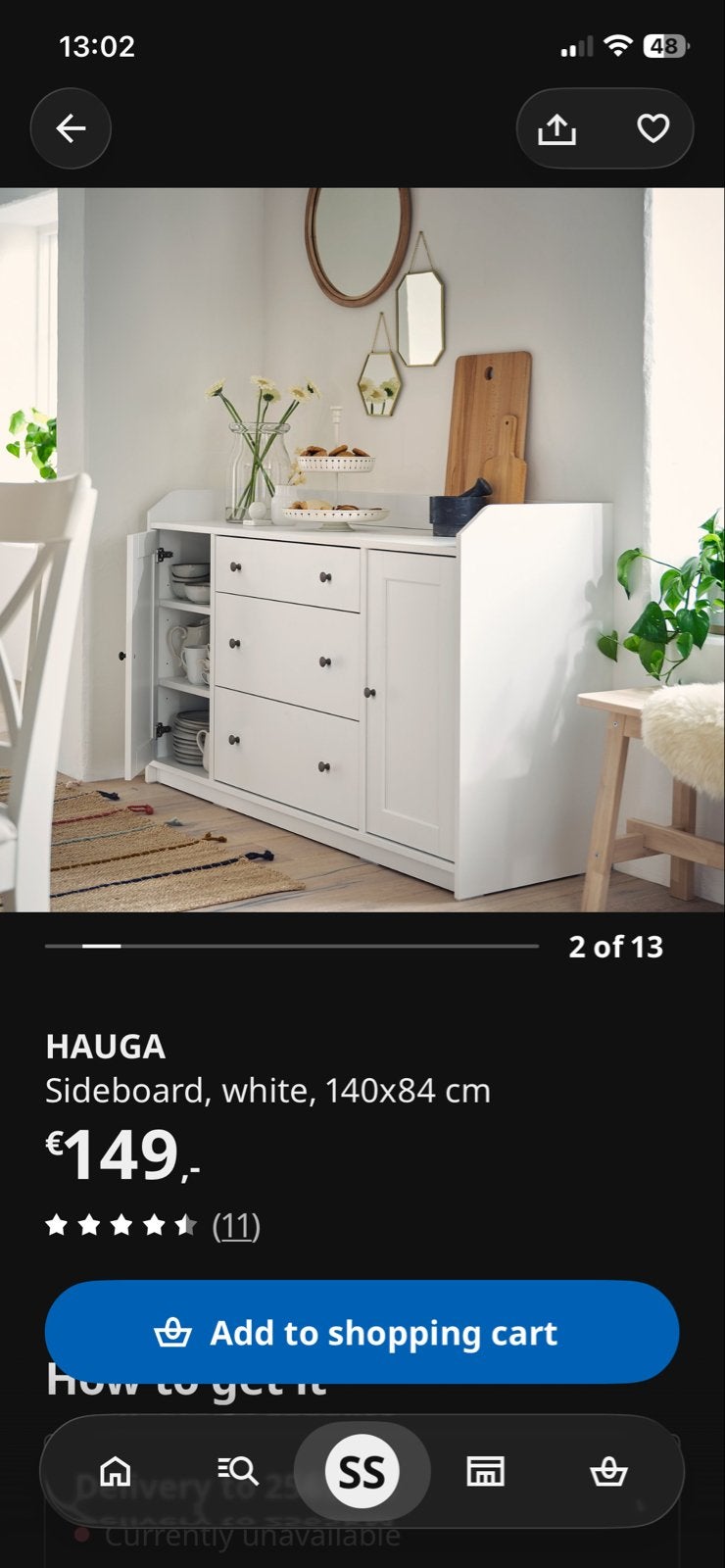 IKEA Hauga Dressoir Wit - 140x84 cm, 100 tot 150 cm, Ophalen of Verzenden, Zo goed als nieuw, Met lade(s)