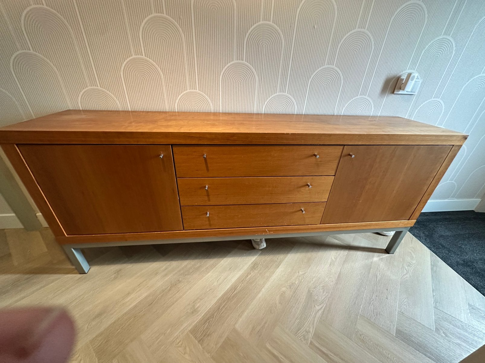 Vintage Mid Century dressoir – jaren 60/70 – 203 cm breed, Ophalen, Gebruikt, 25 tot 50 cm