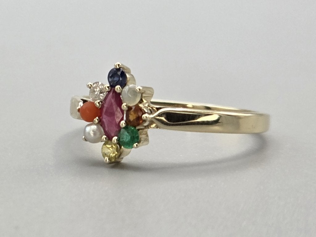 Gouden Vintage ring edelstenen, parel en diamant. 2026/396, Overige kleuren, ., Ophalen of Verzenden, Zo goed als nieuw