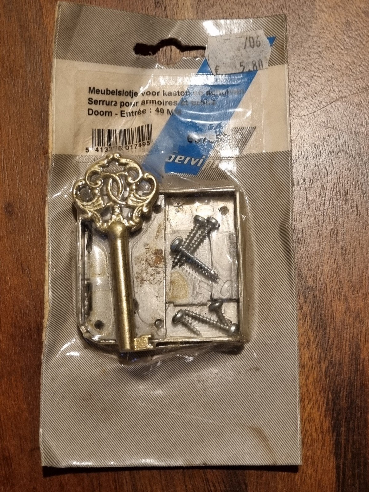 Meubelslotje met sleutel - Serviprof, Ophalen of Verzenden, Nieuw, Koper of Messing, Slot