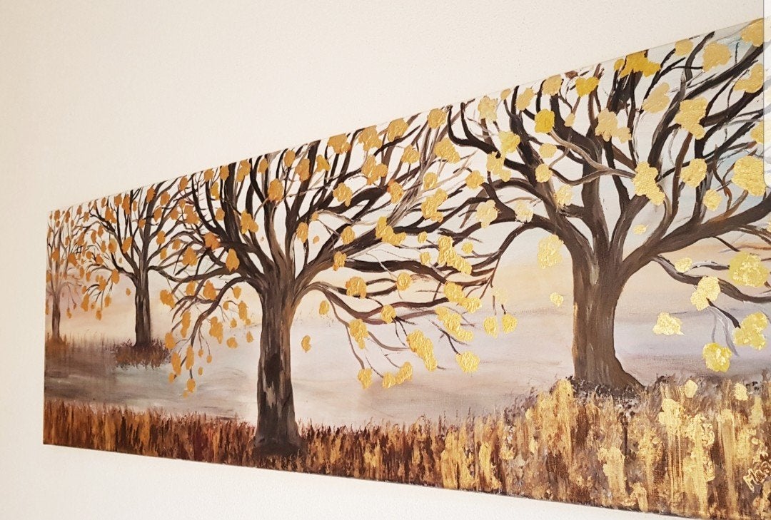 Schilderij GOLDEN FOREST 120x40, Ophalen