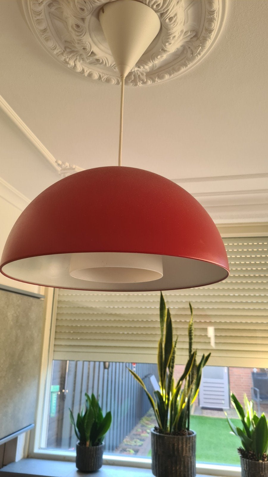 Vintage rode hanglamp - perfect voorr retro interieur, Huis en Inrichting, Ophalen, Gebruikt, E27 (groot), Metaal