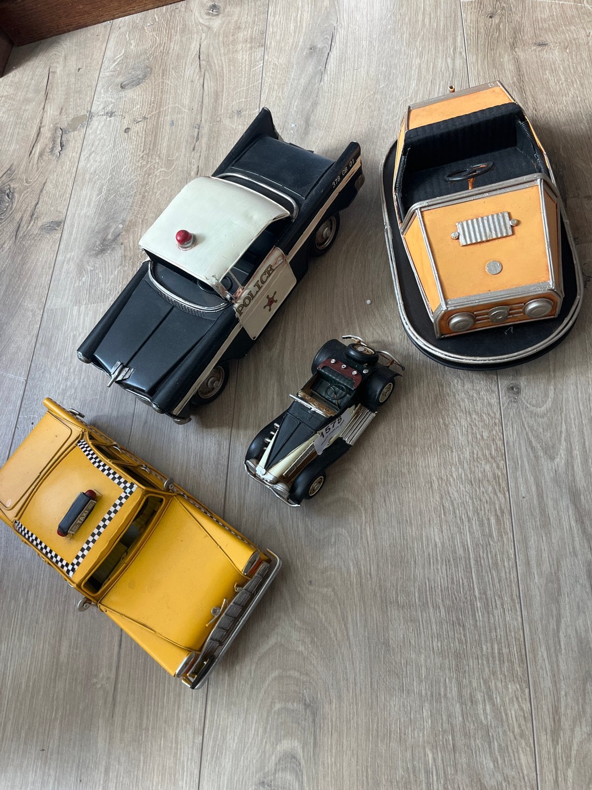Metalen auto's: Yellow Cab, Botsauto en Politie (27 cm), Ophalen of Verzenden, Gebruikt, Auto's