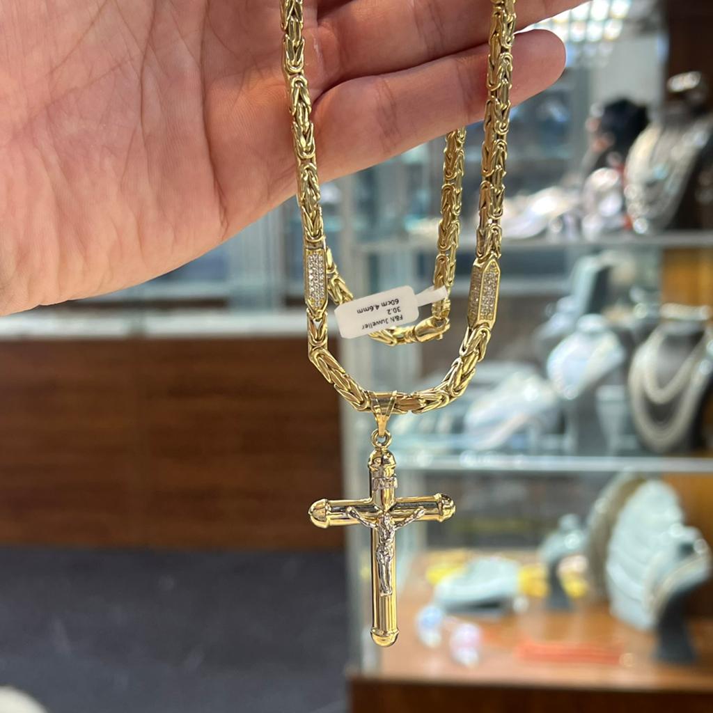 14k gouden koningsketting kruis hanger italy, Ophalen of Verzenden, Zo goed als nieuw, Goud