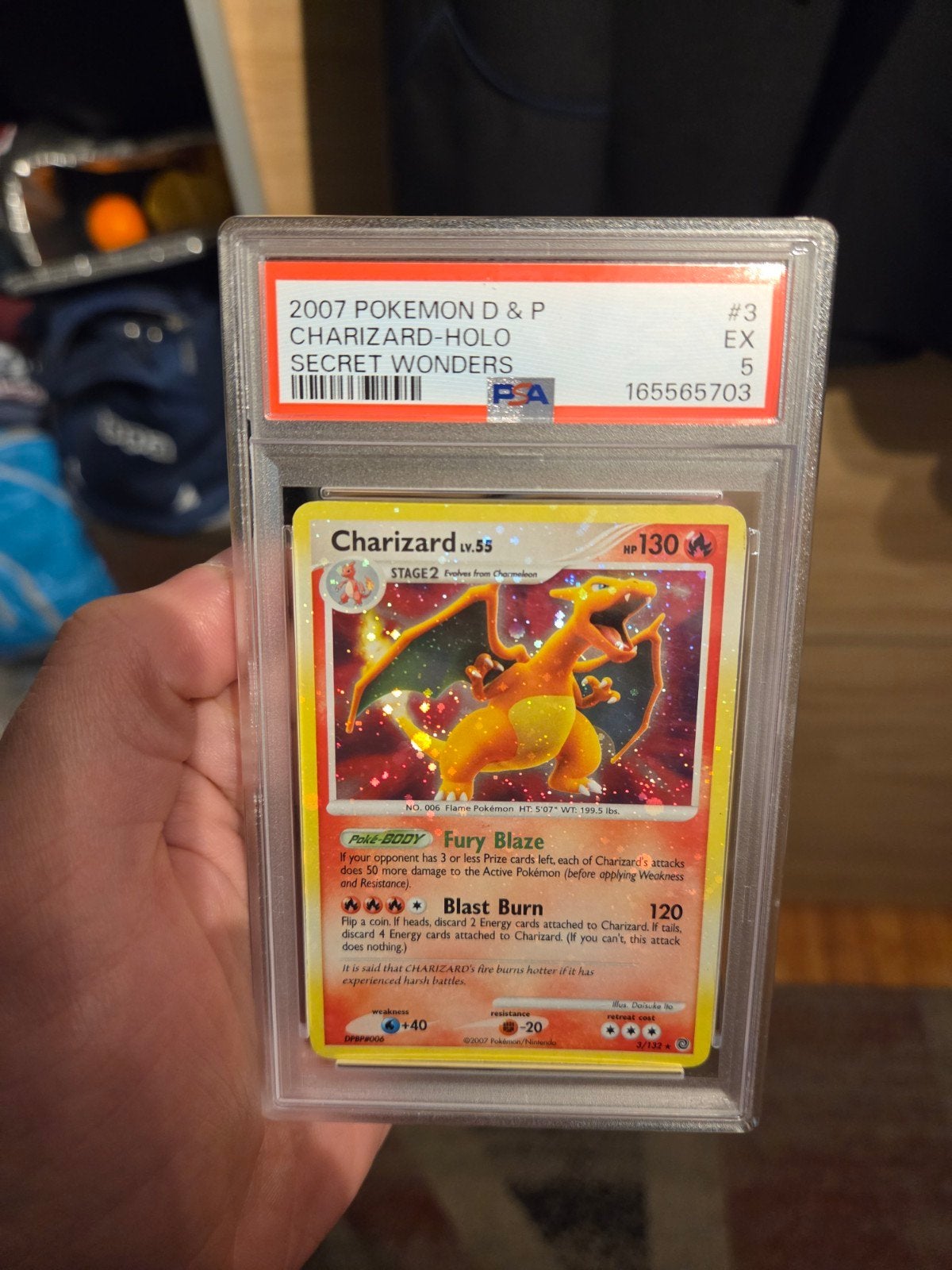 Charizard Holo Bleed Error PSA 5 Secret Wonders, Ophalen of Verzenden, Nieuw, Losse kaart, Foil