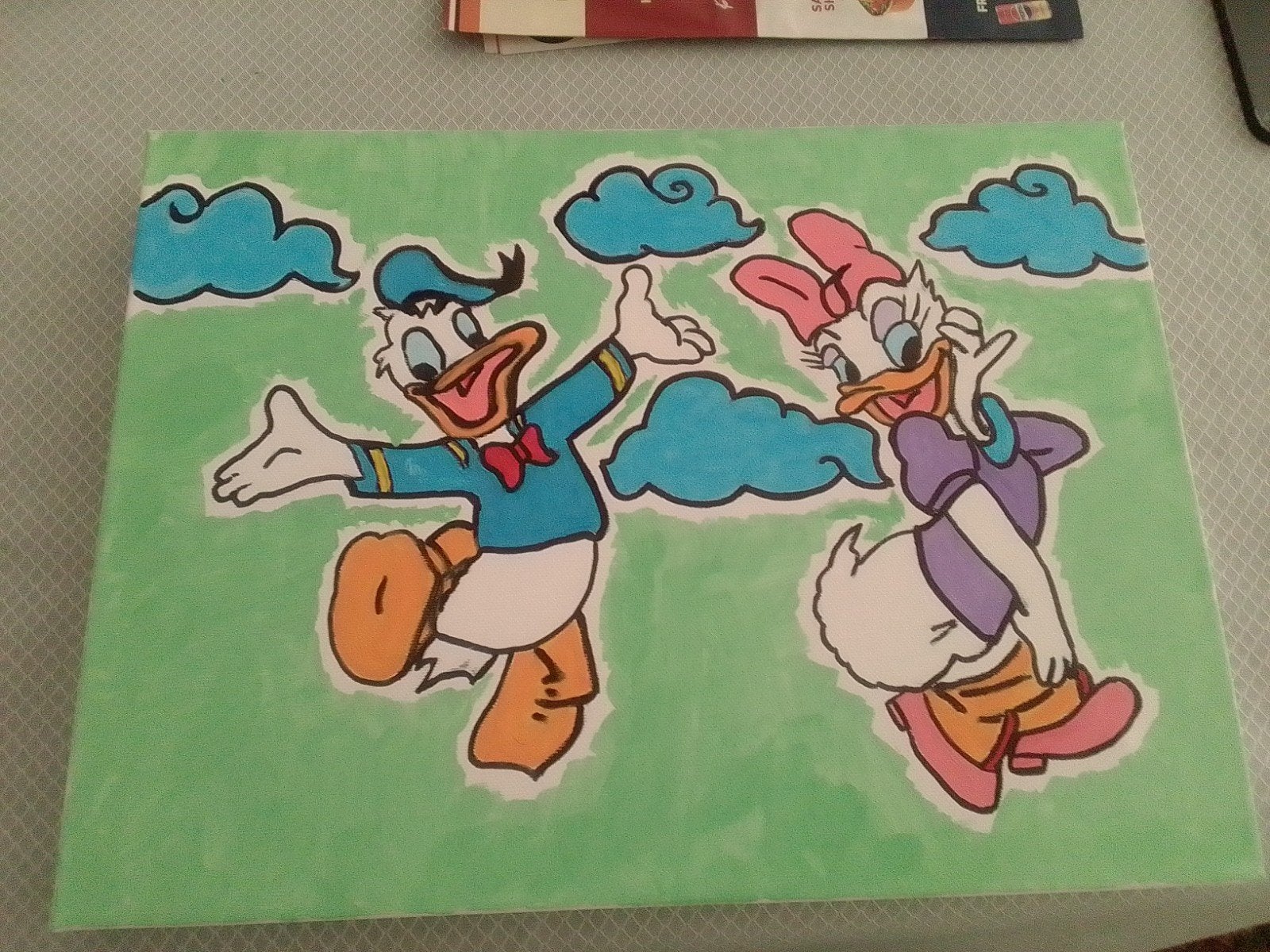 Schilderij Donald en Katrien Duck - 40x30 cm, Minder dan 50 cm, Gebruikt, Ophalen of Verzenden, Schilderij