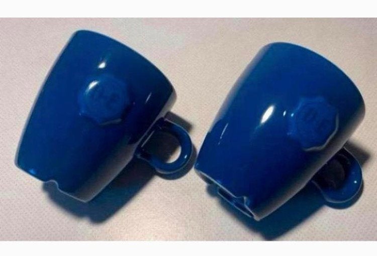 2 Donkerblauwe Senseo mokjes van DE/Douwe Egberts. H.7,5 cm, Huis en Inrichting, Ophalen of Verzenden, Zo goed als nieuw, Overige stijlen