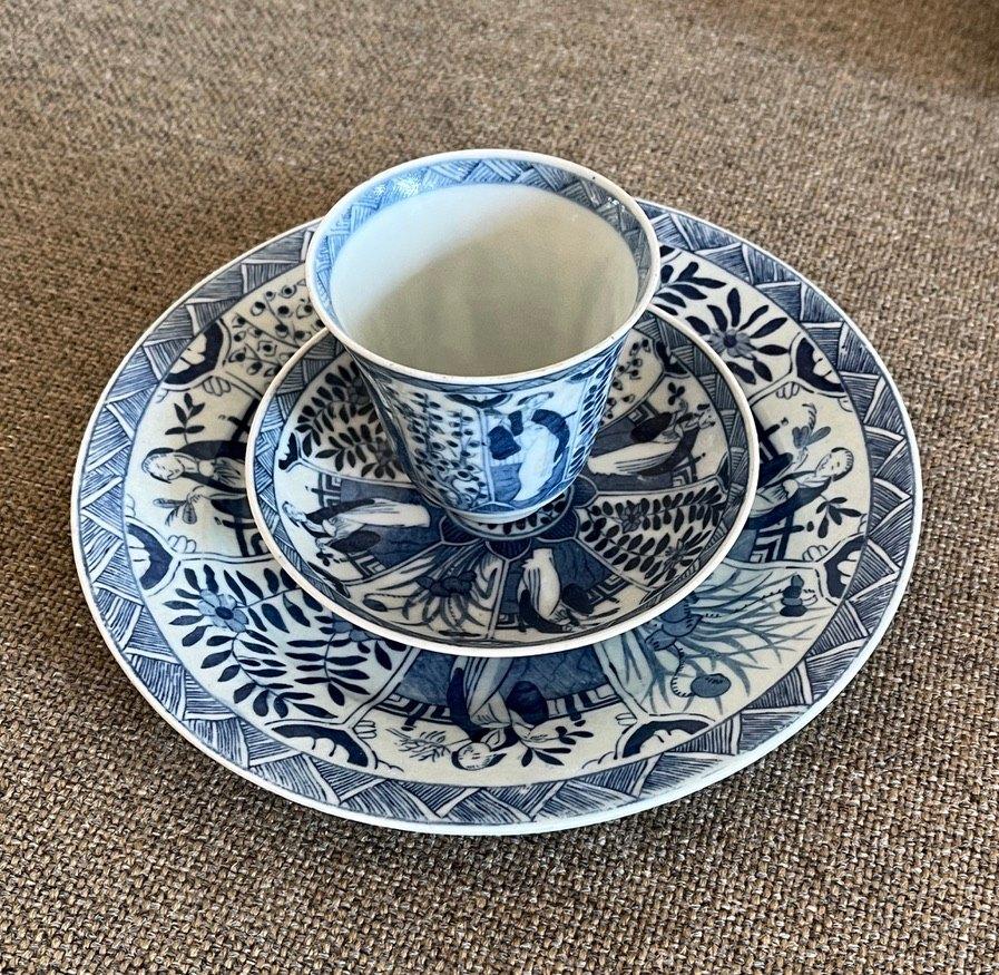 Antieke beker, schotel en schaal met Lange Lijs decor, Antiek en Kunst, Ophalen of Verzenden