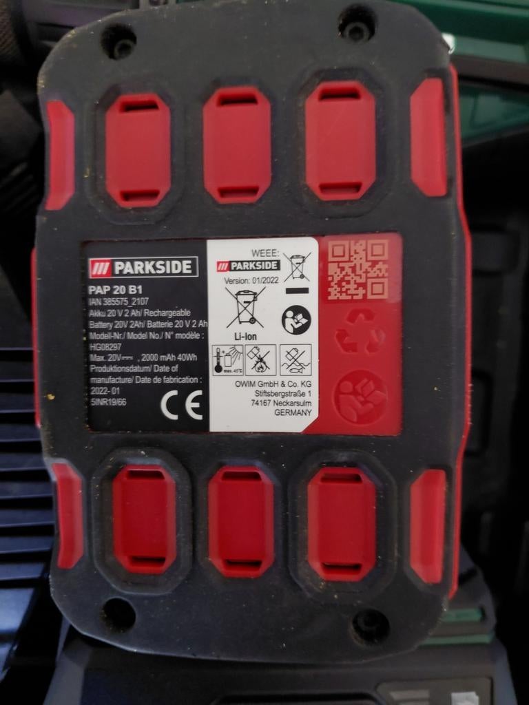 Parkside PABS 20-LI G8 Accuboormachine met accu en lader, Ophalen of Verzenden, Zo goed als nieuw, Minder dan 400 watt, Boor- en Schroefmachine