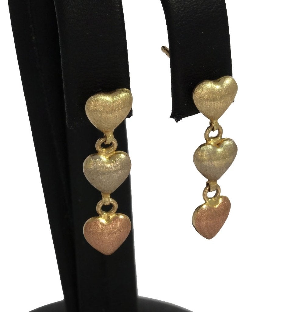 Hartjes 14k gouden dames oorbellen tricolor fraai design, Sieraden, Tassen en Uiterlijk, Oorbellen, Hangers, Voordeelsieraden