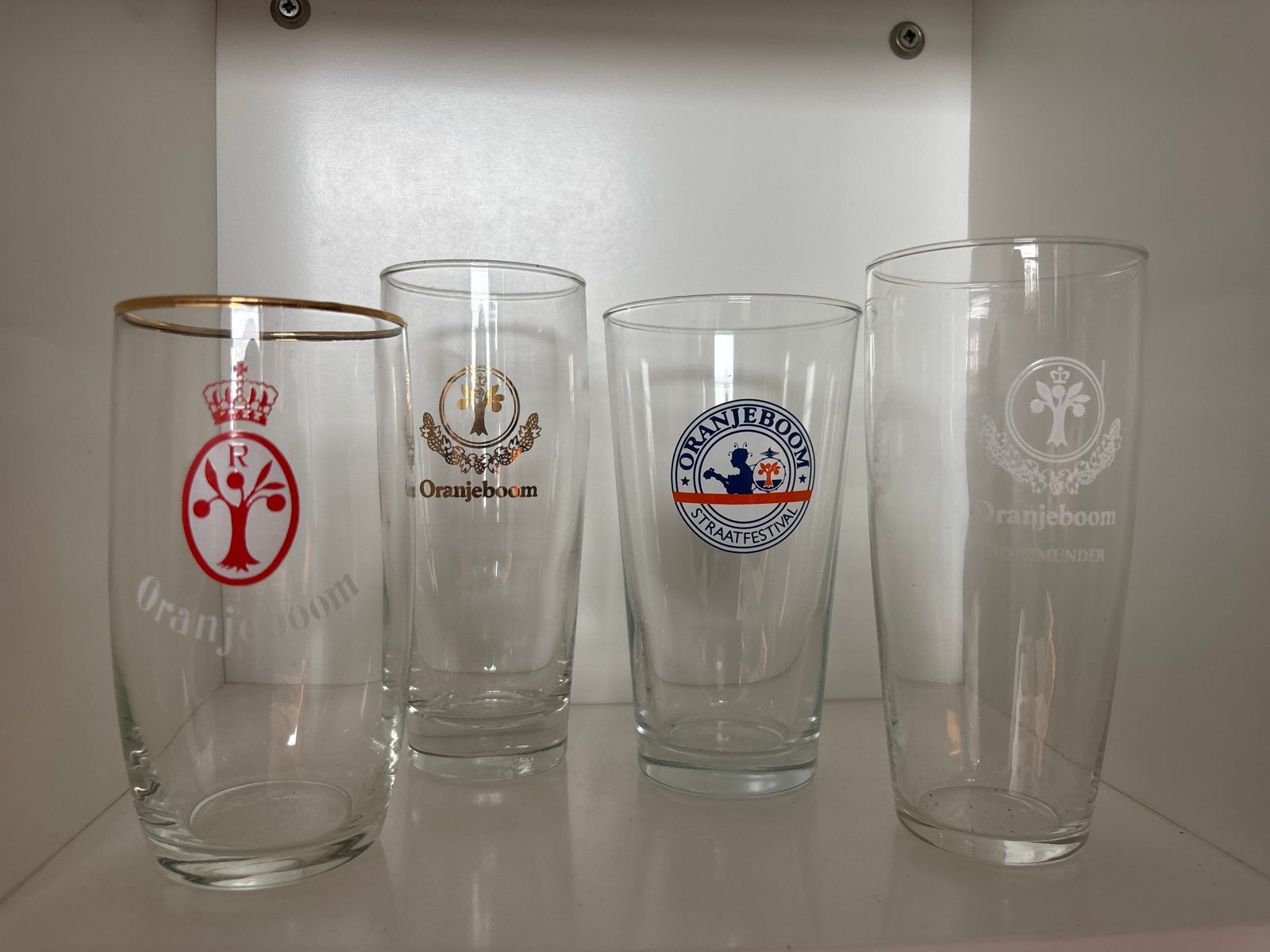 Set van 4 vintage Oranjeboom bierglazen - 35 jaar oud, Ophalen of Verzenden