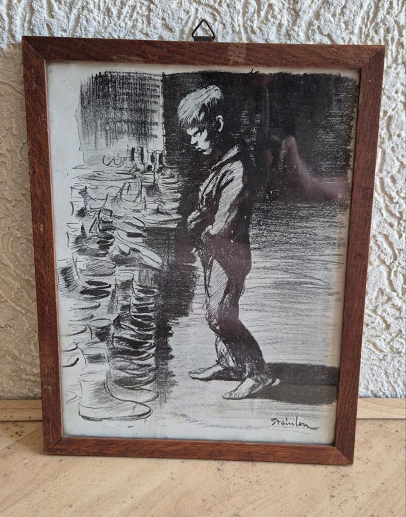 Vintage Steinlen Prent: Jongen met Laarzen, Ophalen