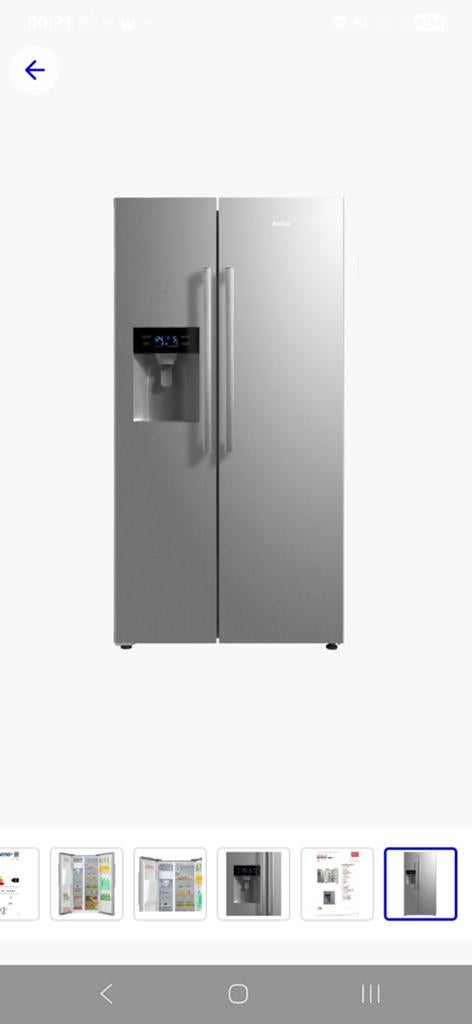 Amica Amerikaanse koelkast met water- en ijsdispenser, Gebruikt, 200 liter of meer, 60 cm of meer, Met aparte vriezer