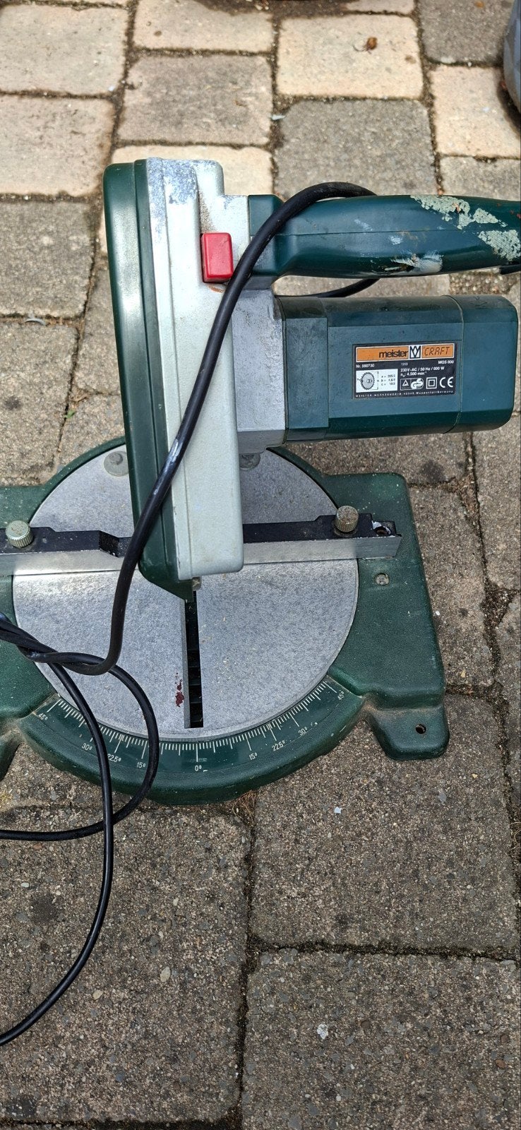 Meistercraft MGS800 Afkortzaag - Werkt goed, ook verstek, Gebruikt, 70 mm of meer, 600 tot 1200 watt, Ophalen of Verzenden