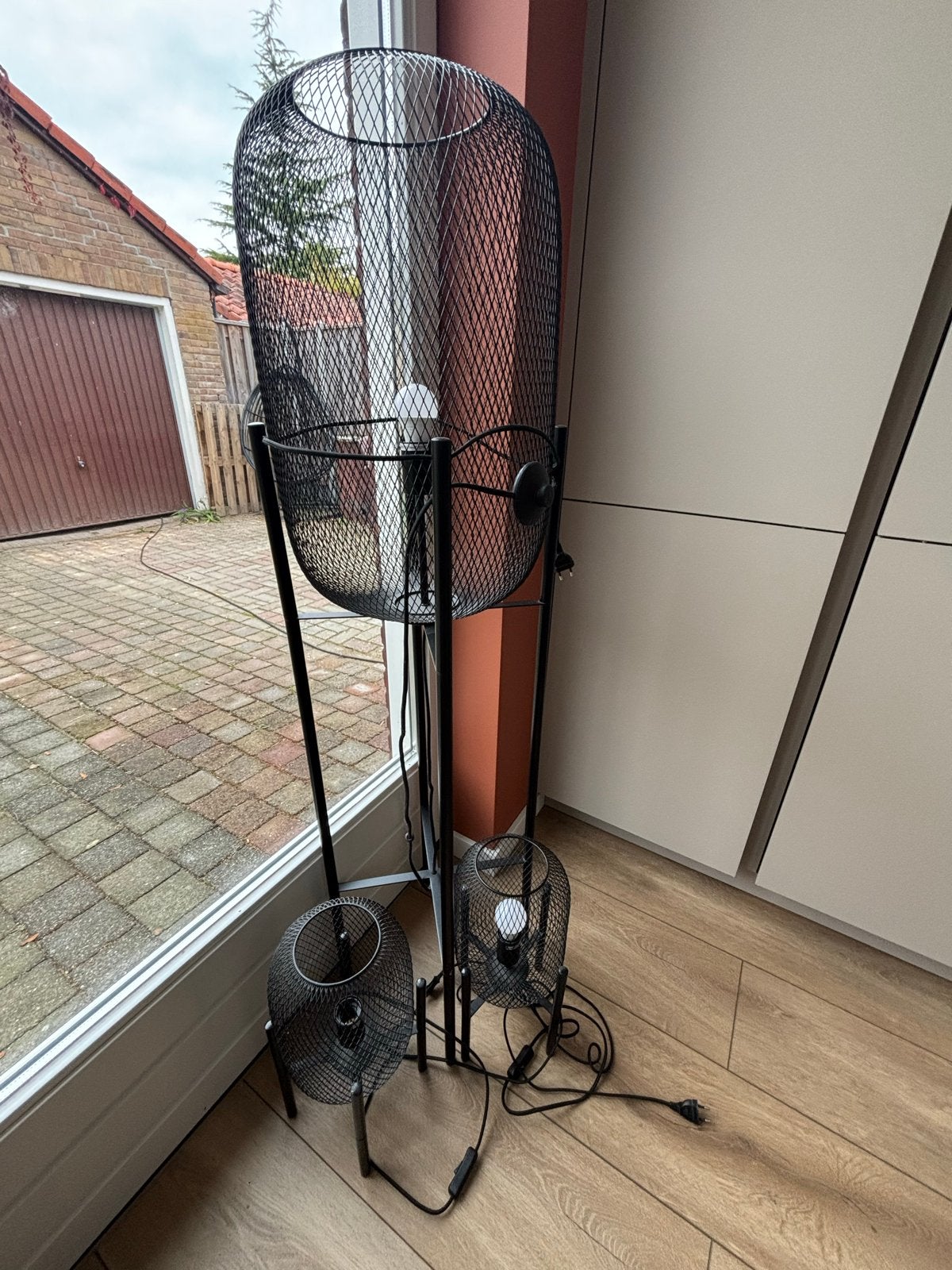 Meknes vloerlampen (set van 3) - Zwart metaal, 100 tot 150 cm, Zo goed als nieuw, Metaal, E27 (groot)