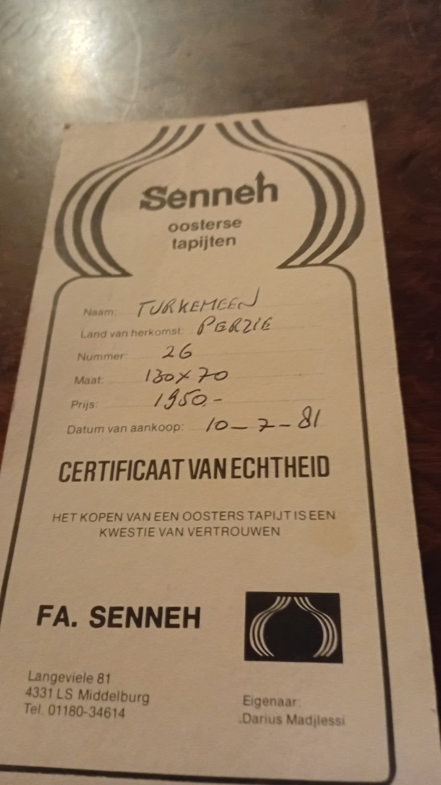 Authentiek Perzisch Tapijt - Turkemee'n (130x70 cm), Ophalen