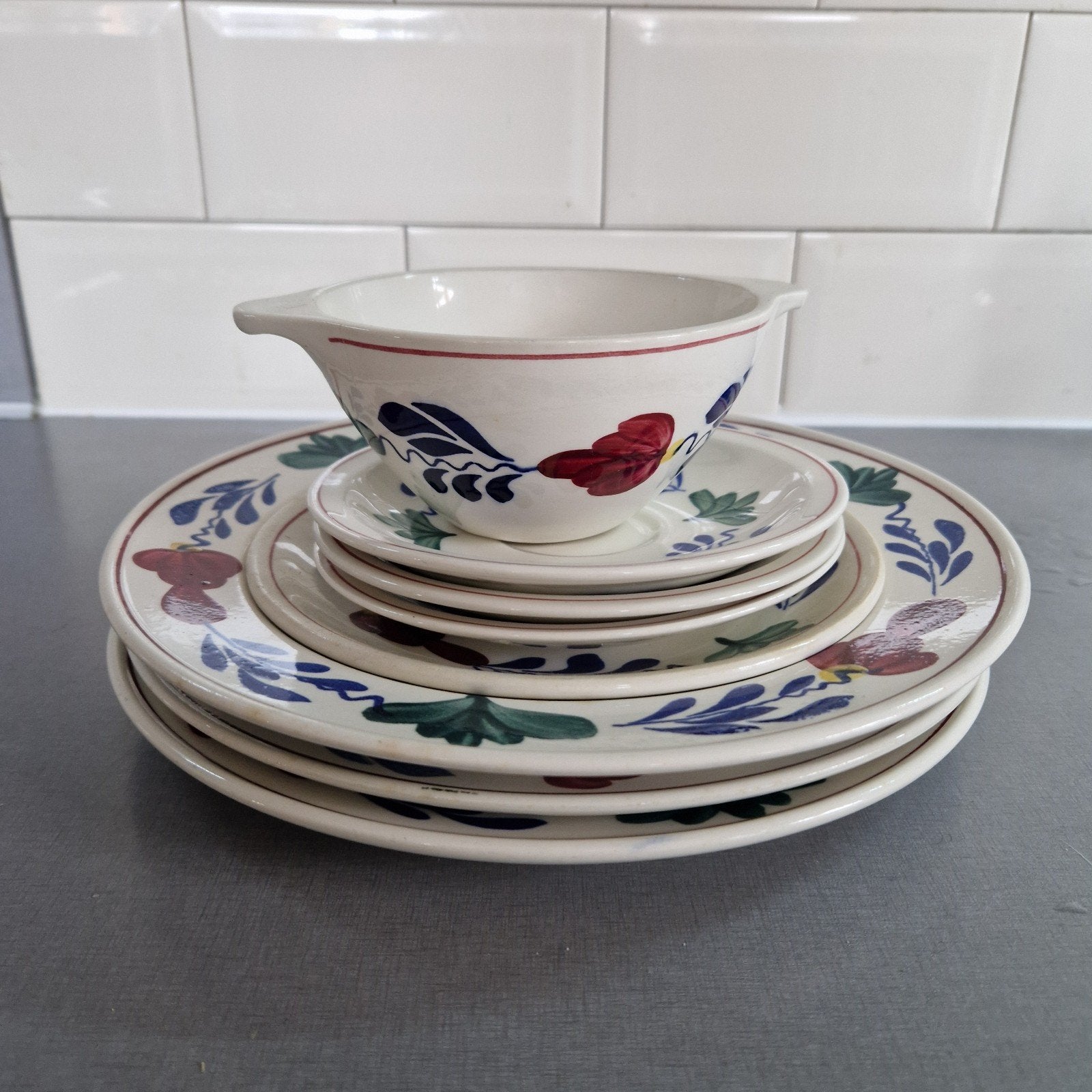 Boerenbont servies: borden, schoteltjes en schaaltje, Gebruikt, Keramiek, Landelijk/Boerenbont, Ophalen of Verzenden