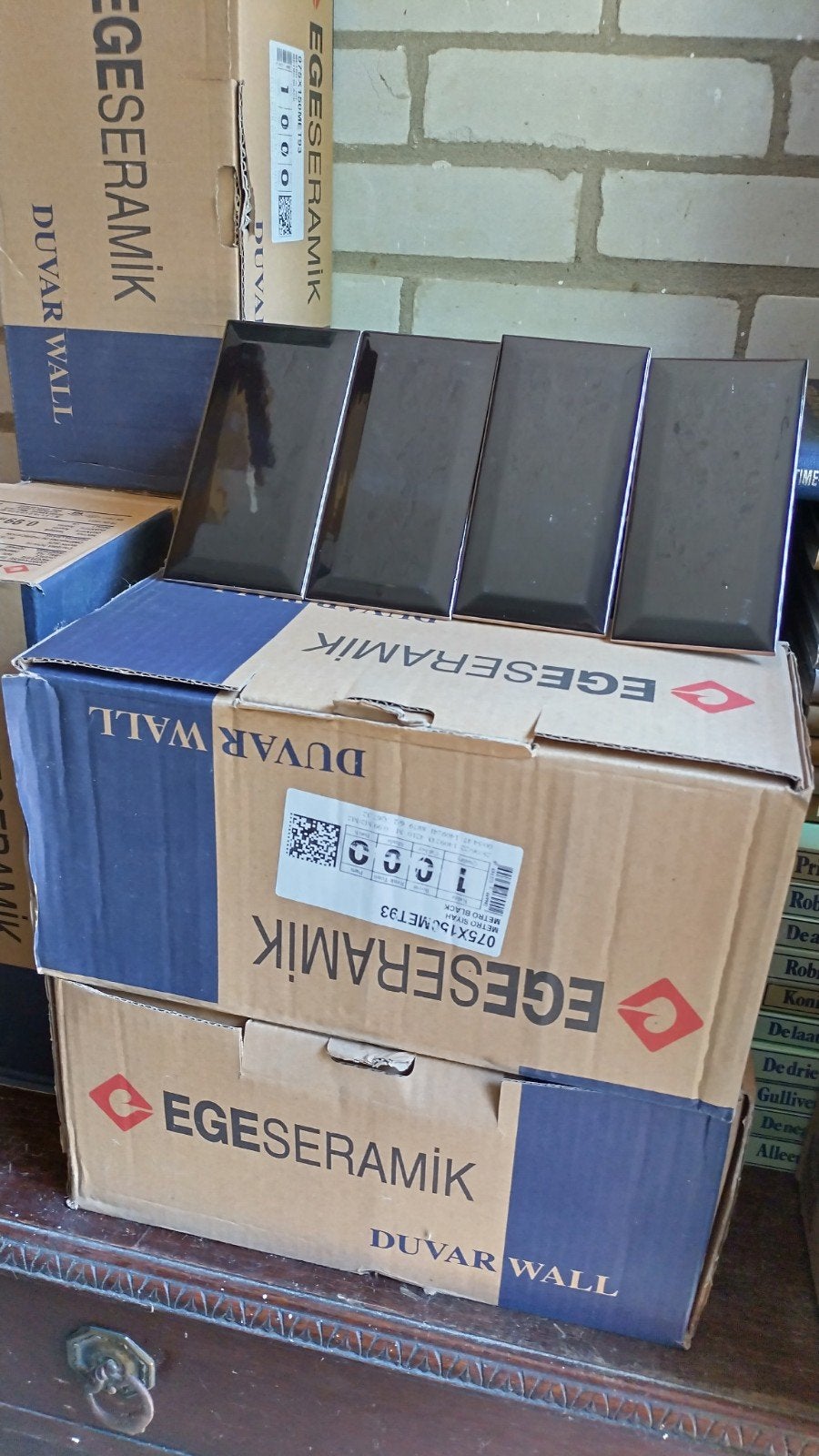 2m2 Zwarte glanzende wandtegels (metro) (Egeseramik), Ophalen, Nieuw, Minder dan 20 cm, Minder dan 20 cm