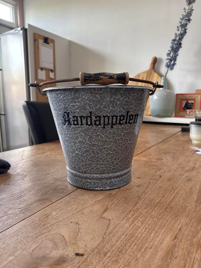 Vintage geëmailleerde aardappelmand/grijze wolken servies, Antiek en Kunst, Antiek | Emaille, Ophalen
