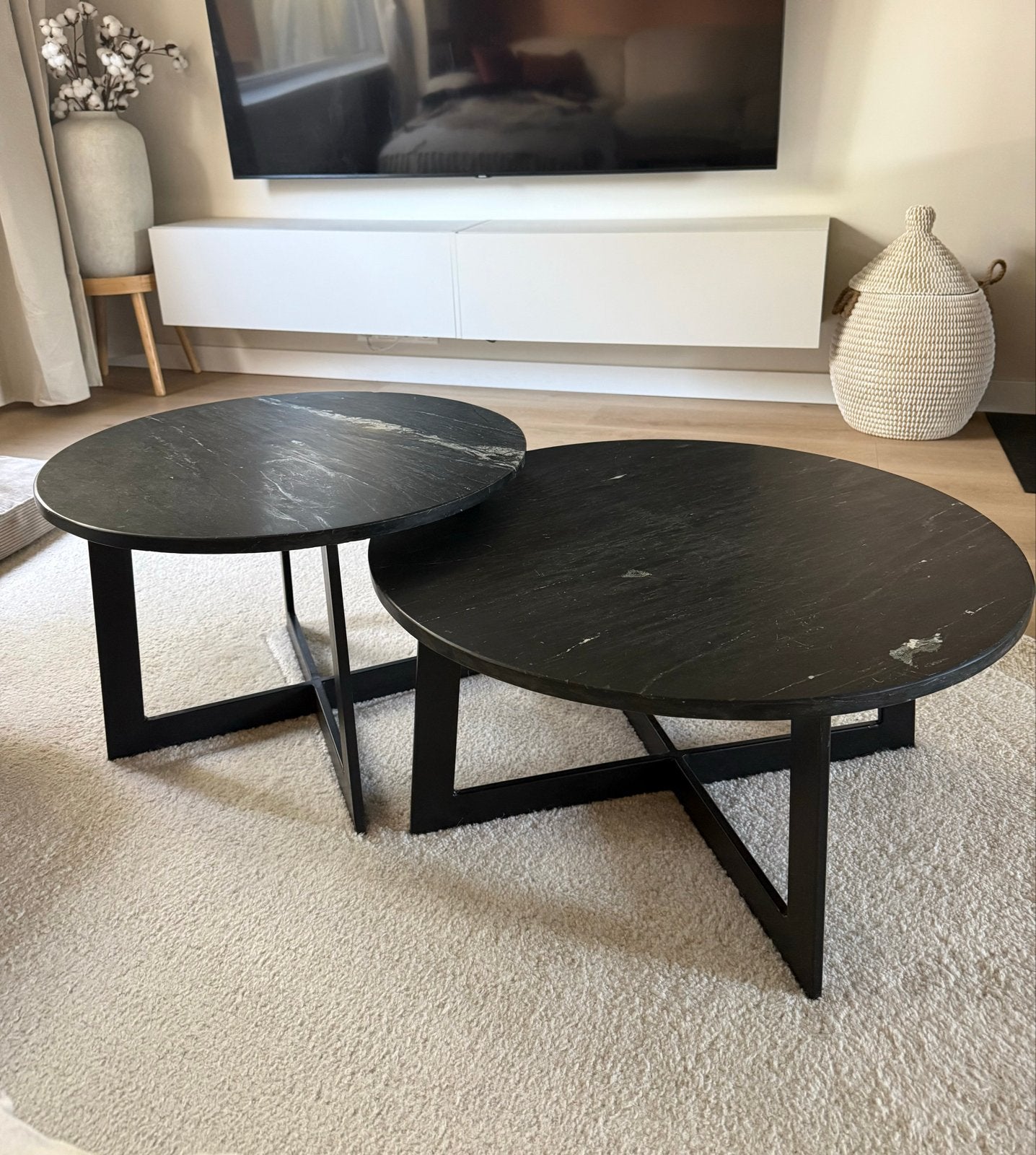 Set van 2 marmeren salontafels - Zwart marmer, Ophalen, Gebruikt, Rond, Overige materialen