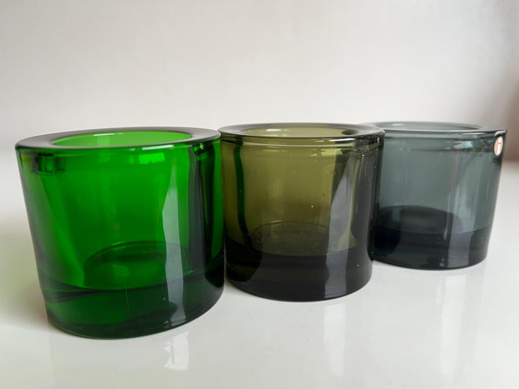 Set 3 Iittala Kivi Mosgroen-Grijs-Groen met gebrek, Overige materialen, Gebruikt, Ophalen of Verzenden, Kandelaar