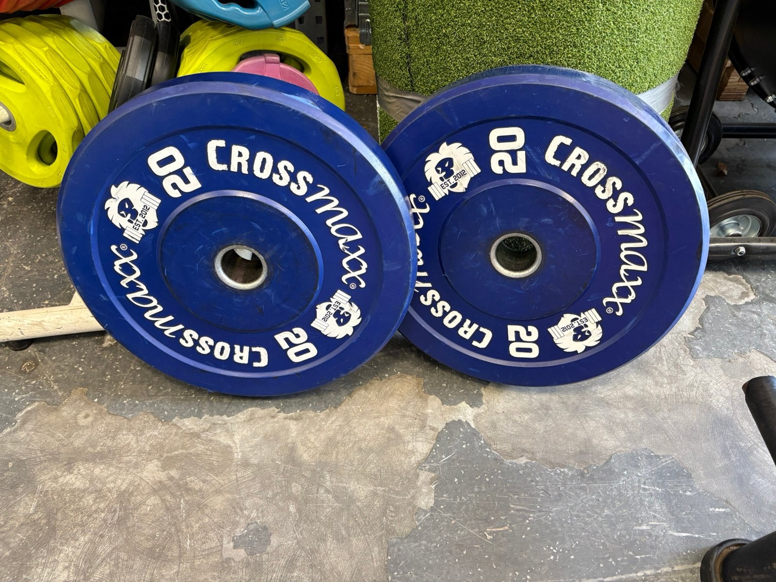 2 x 20 kg crossmaxx bumperplates bumper plates, Ophalen, Halterschijven, Gebruikt, 2 x 20 kg