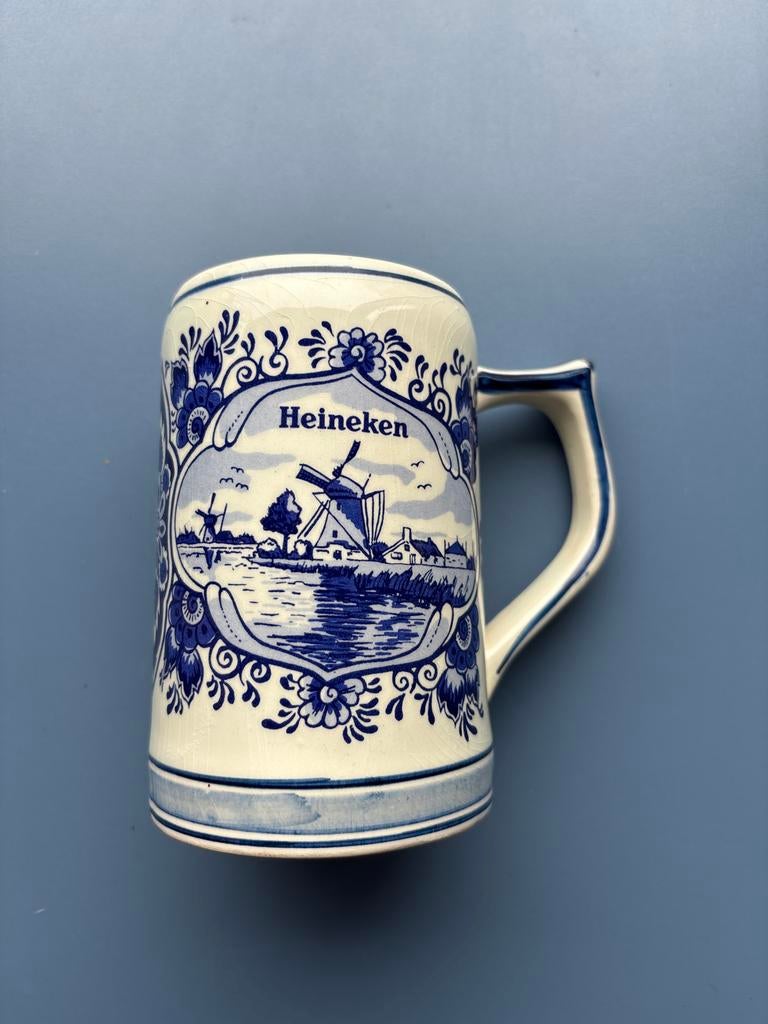 Heineken Bierpul - Handgeschilderd Delft Blauw Holland 1977, Ophalen of Verzenden
