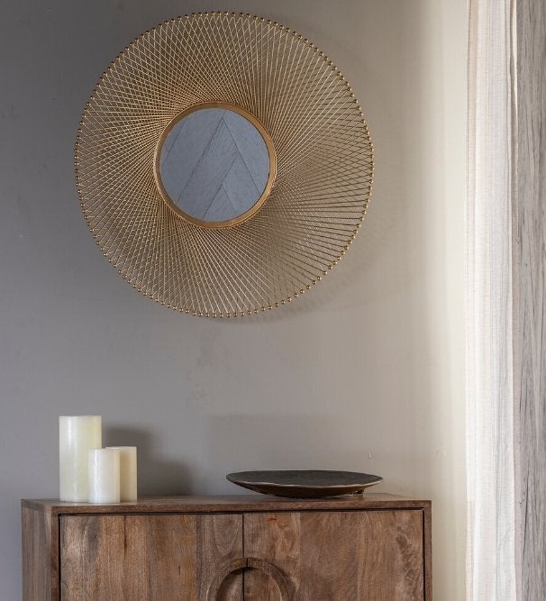 Vintage mooie 70' franse design spiegel, Ophalen of Verzenden, Rond, 50 tot 100 cm, Minder dan 100 cm