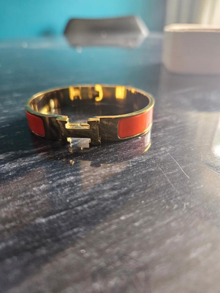 Gouden Armband met Oranje Emaille H-Sluiting, Sieraden, Tassen en Uiterlijk, Ophalen, Zo goed als nieuw, Goud, Overige materialen