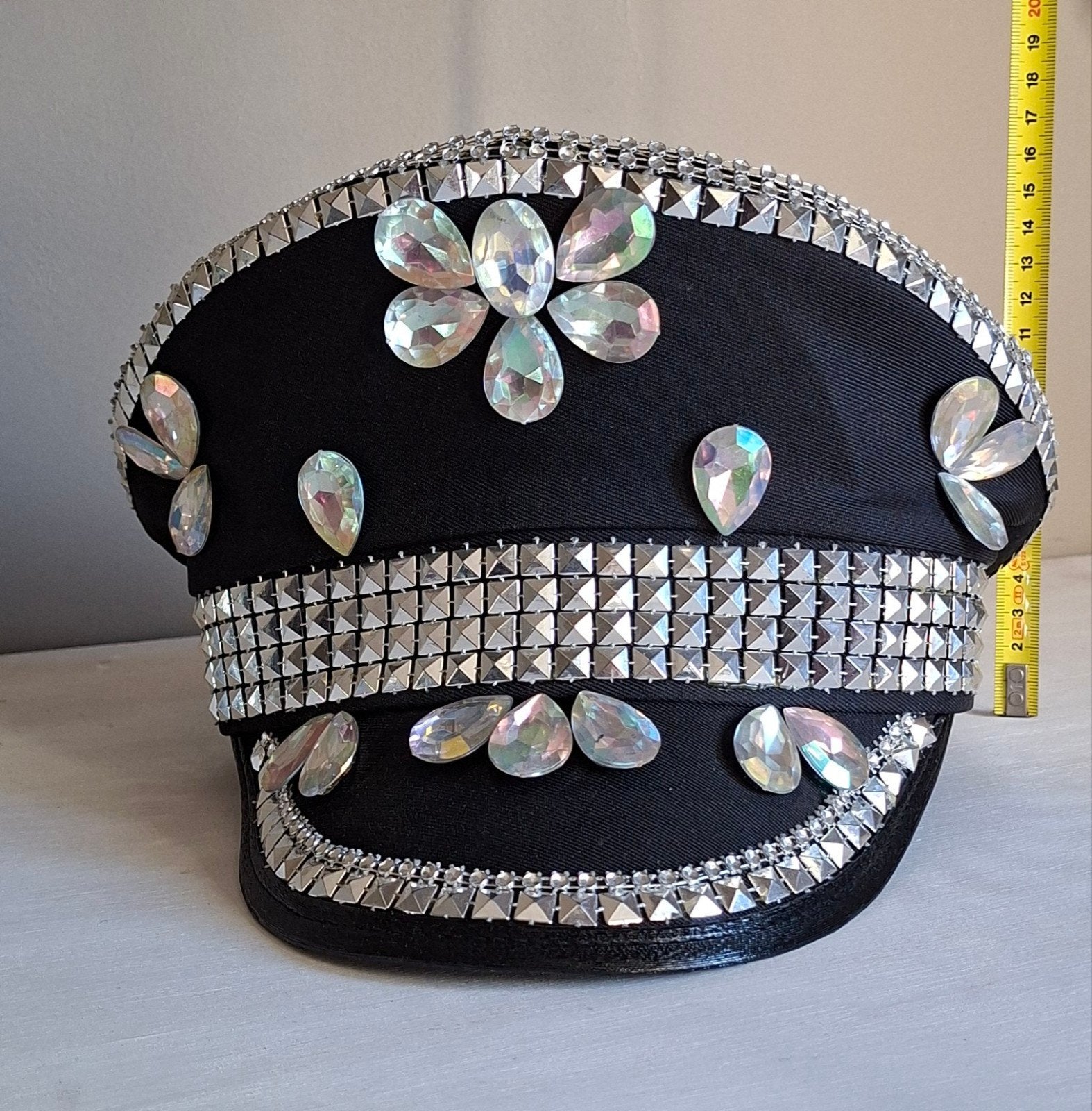 Zwarte Steampunk Kapiteinspet met Bril en Kristallen, Kleding | Dames, Ophalen, One size fits all, Pet, Onbekend