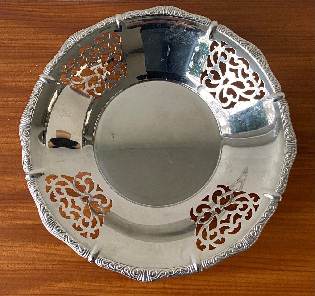 vintage rvs Alfra Alessi schaal op zwarte bolpootjes, Overige materialen, Gebruikt, Alfra Alessi, Schaal