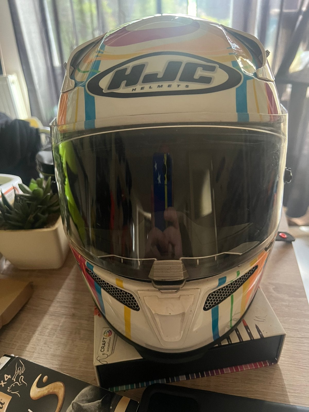 Meerkleurige motor helm HJC maat xs, Ophalen, XS, HJC, Integraalhelm