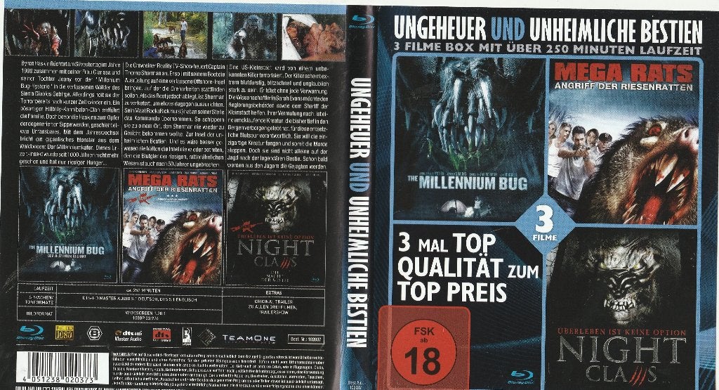 Ungeheur und unheimliche bestien 3 films blu ray, Cd's en Dvd's, Horror, Vanaf 16 jaar, Film, Ophalen of Verzenden