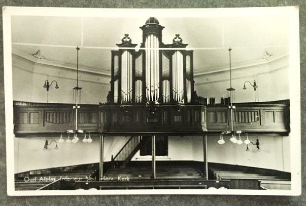 Fotokaart Interieur Kerk Oud-Alblas Kerkorgel, Ophalen of Verzenden, 1960 tot 1980, Ongelopen, Zuid-Holland
