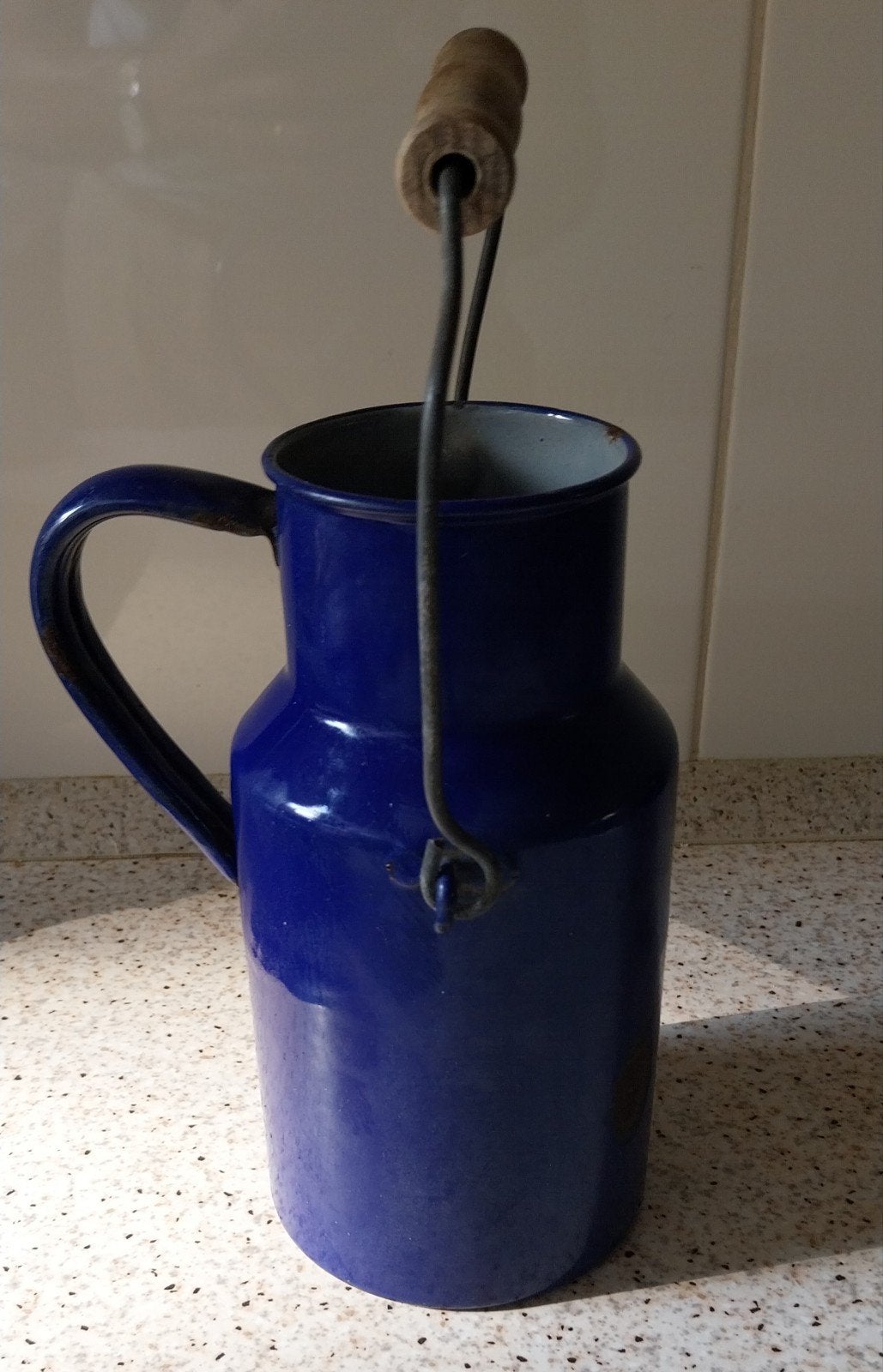 Oude emaille melkkan - Kobaltblauw, 20cm hoog, Ophalen of Verzenden
