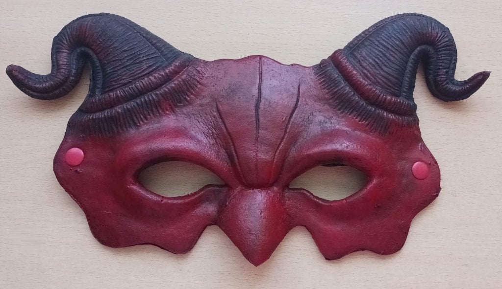 Rood en zwart duivel half masker voor volwassenen, Ophalen of Verzenden, Feestartikel, Halloween of Griezel
