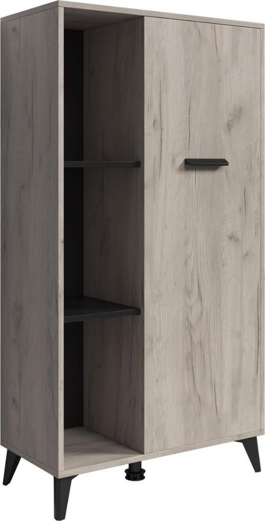 Moderne Opbergkast – Licht Eiken / Zwart, Huis en Inrichting, Ophalen, Minder dan 50 cm, Met deur(en), 100 tot 150 cm