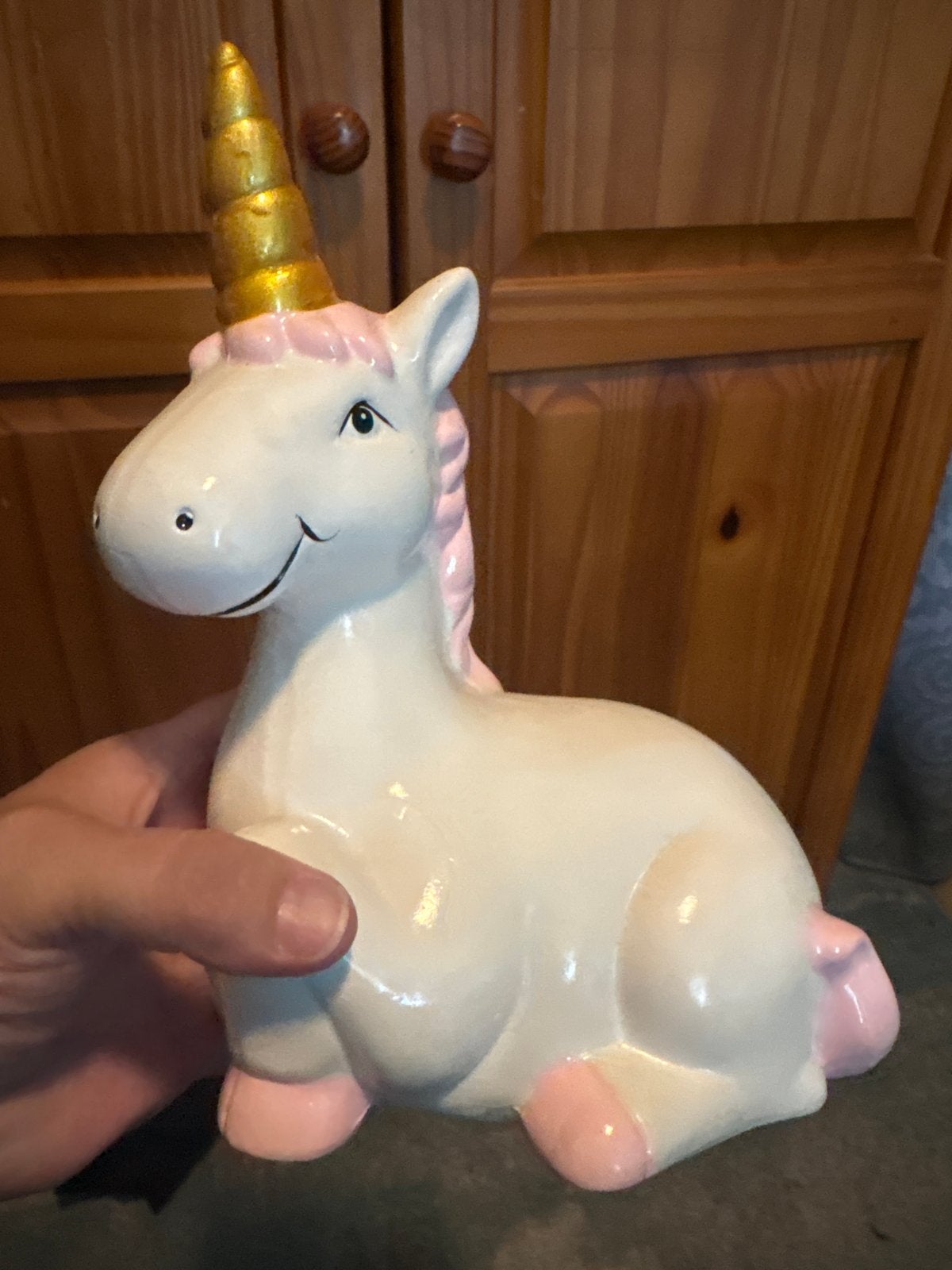 Unicorn Eenhoorn spaarpot - schattig en functioneel, Verzamelen, Spaarpotten, Gebruikt, Dier, Steen, Aardewerk of Keramiek, Ophalen