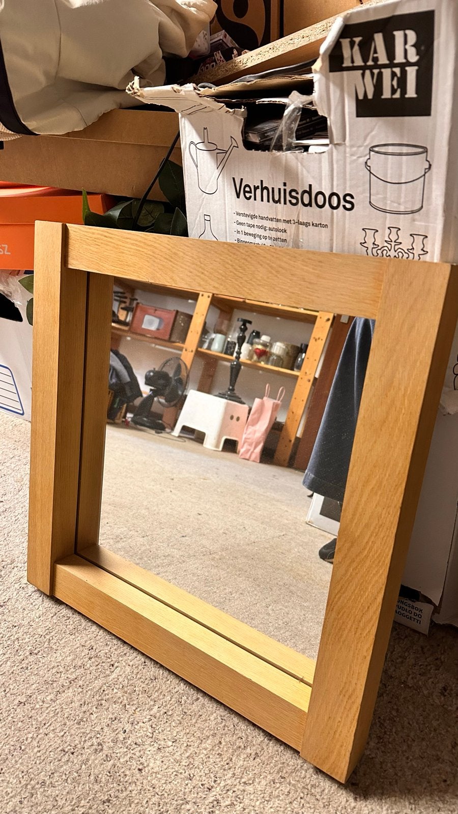 3 spiegels met zware houten lijst, ca. 45x45cm, Huis en Inrichting, Ophalen, Minder dan 50 cm, Gebruikt, Vierkant