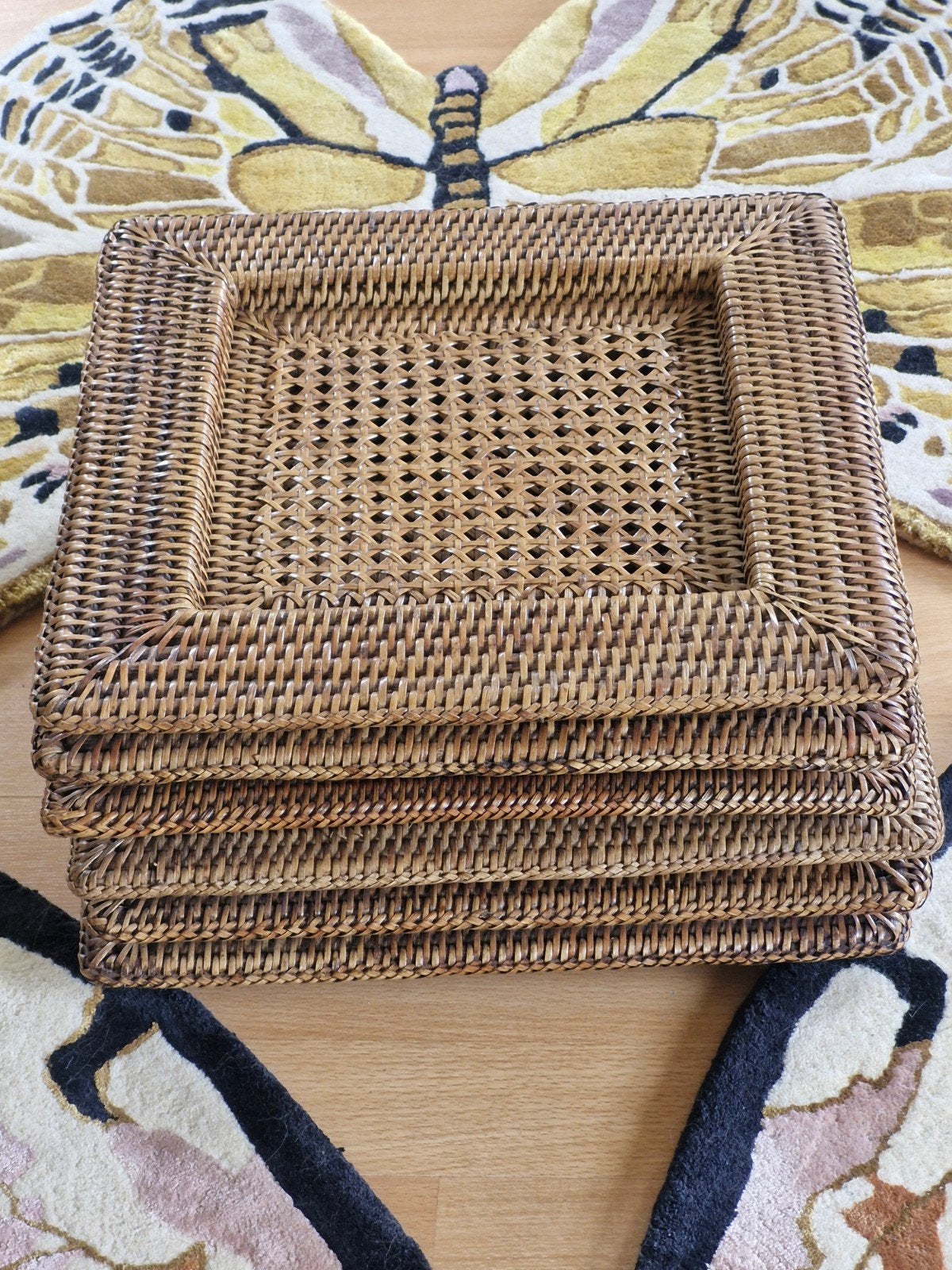 6 Rieten onderborden / placemats 32x32 cm, Overige materialen, Gebruikt, Landelijk/Boerenbont, Ophalen of Verzenden