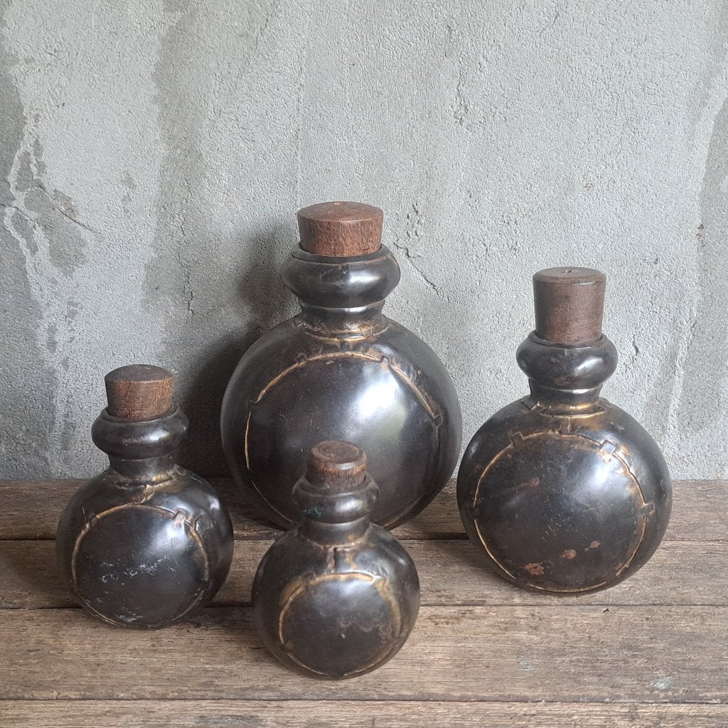 Set 4x landelijk metalen kruikje met kurk *Etage3*, ., Ophalen of Verzenden, Zo goed als nieuw, .