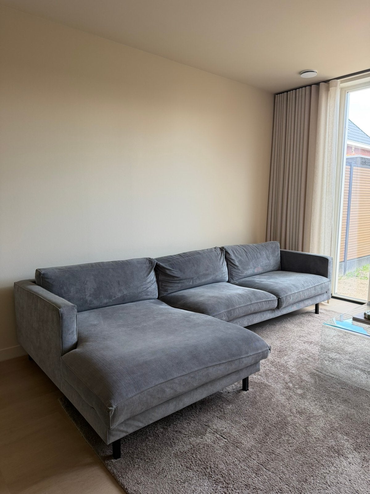 Hoekbank grijze rib stof, Huis en Inrichting, Ophalen, Zo goed als nieuw, Stof