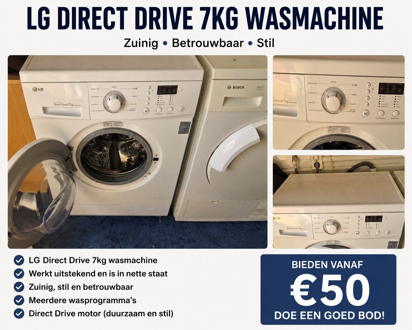LG Direct Drive 7kg wasmachine, Witgoed en Apparatuur, Wasmachines, Ophalen, Gebruikt, Voorlader, 85 tot 90 cm
