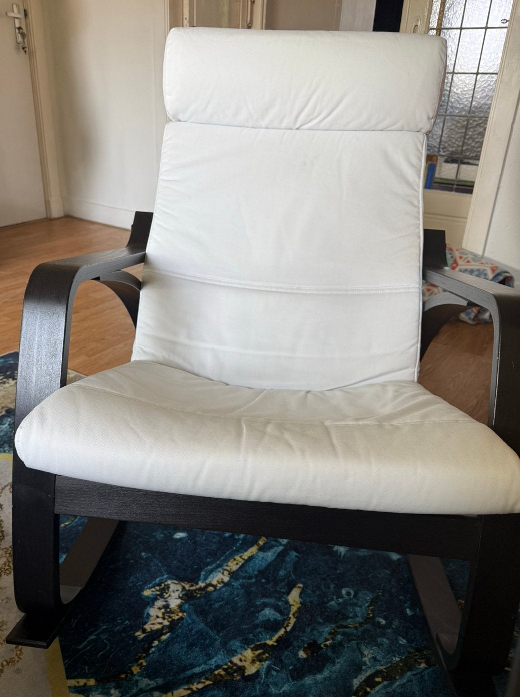 POÄNG rocking chair (Ikea, white), Huis en Inrichting, Ophalen, Gebruikt, 75 tot 100 cm, 50 tot 75 cm