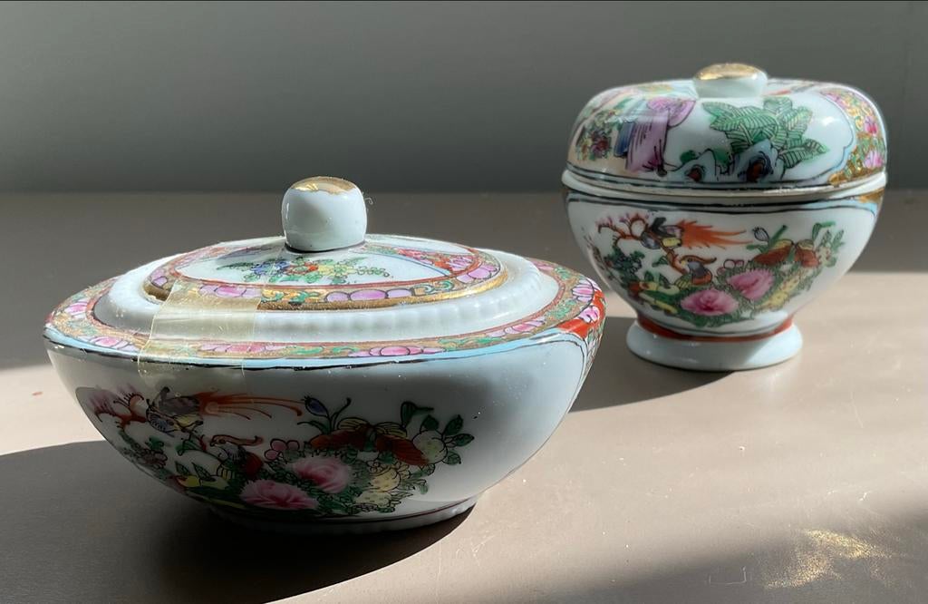 Set van 2 Chinese porseleinen potjes met deksel, Ophalen of Verzenden