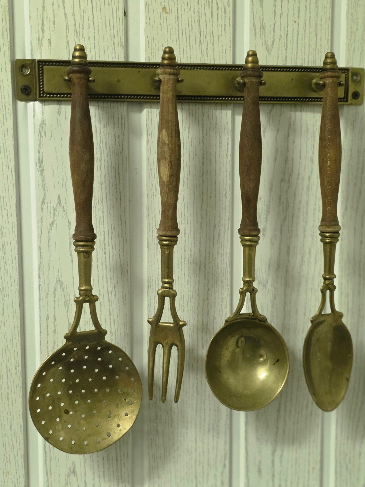Vintage koperen keukengerei set met houten handvatten, Antiek en Kunst, Ophalen of Verzenden