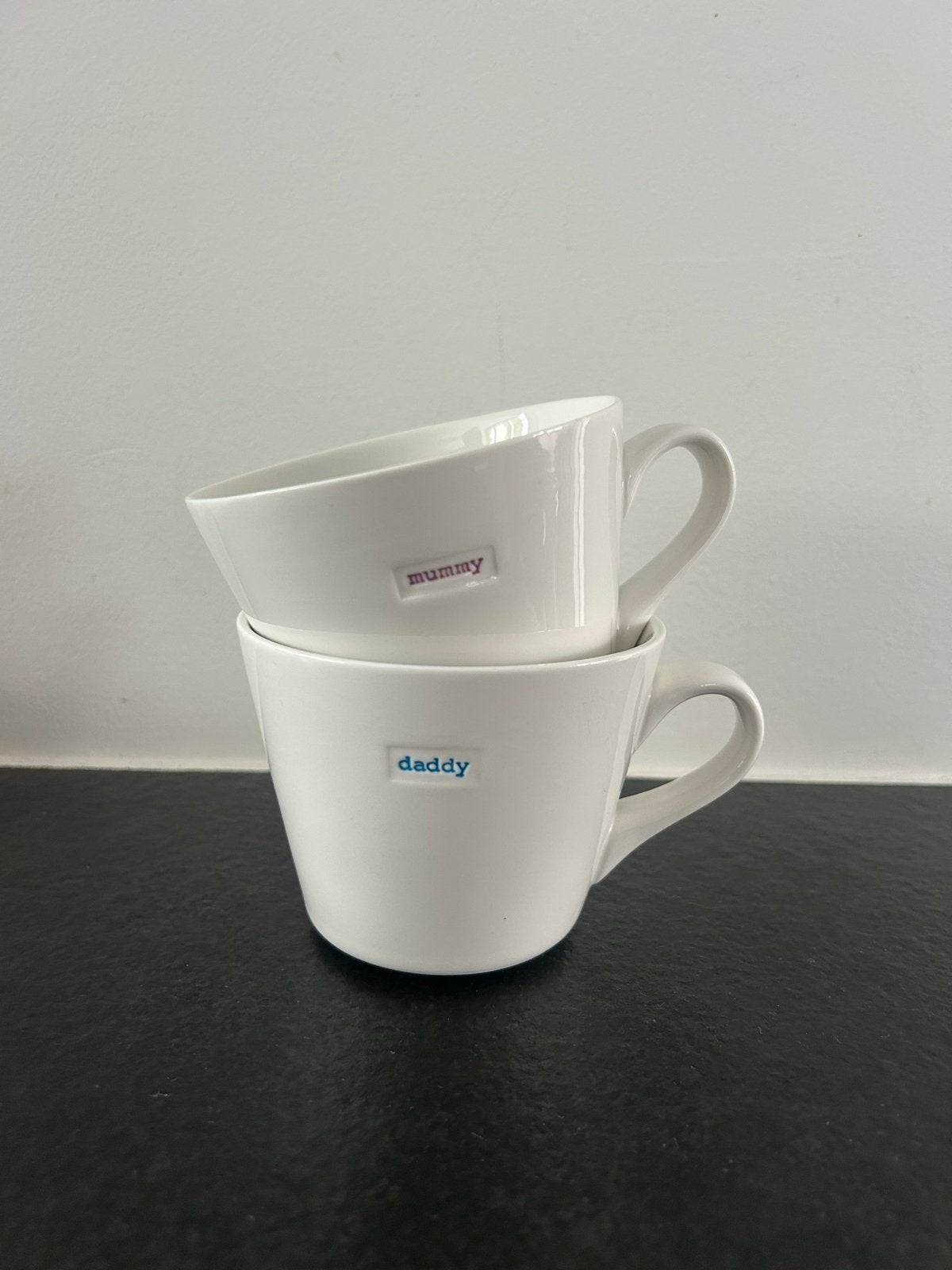 Set van 2 witte 'Mummy' en 'Daddy' mokken, Overige merken, Keramiek, Zo goed als nieuw, Modern