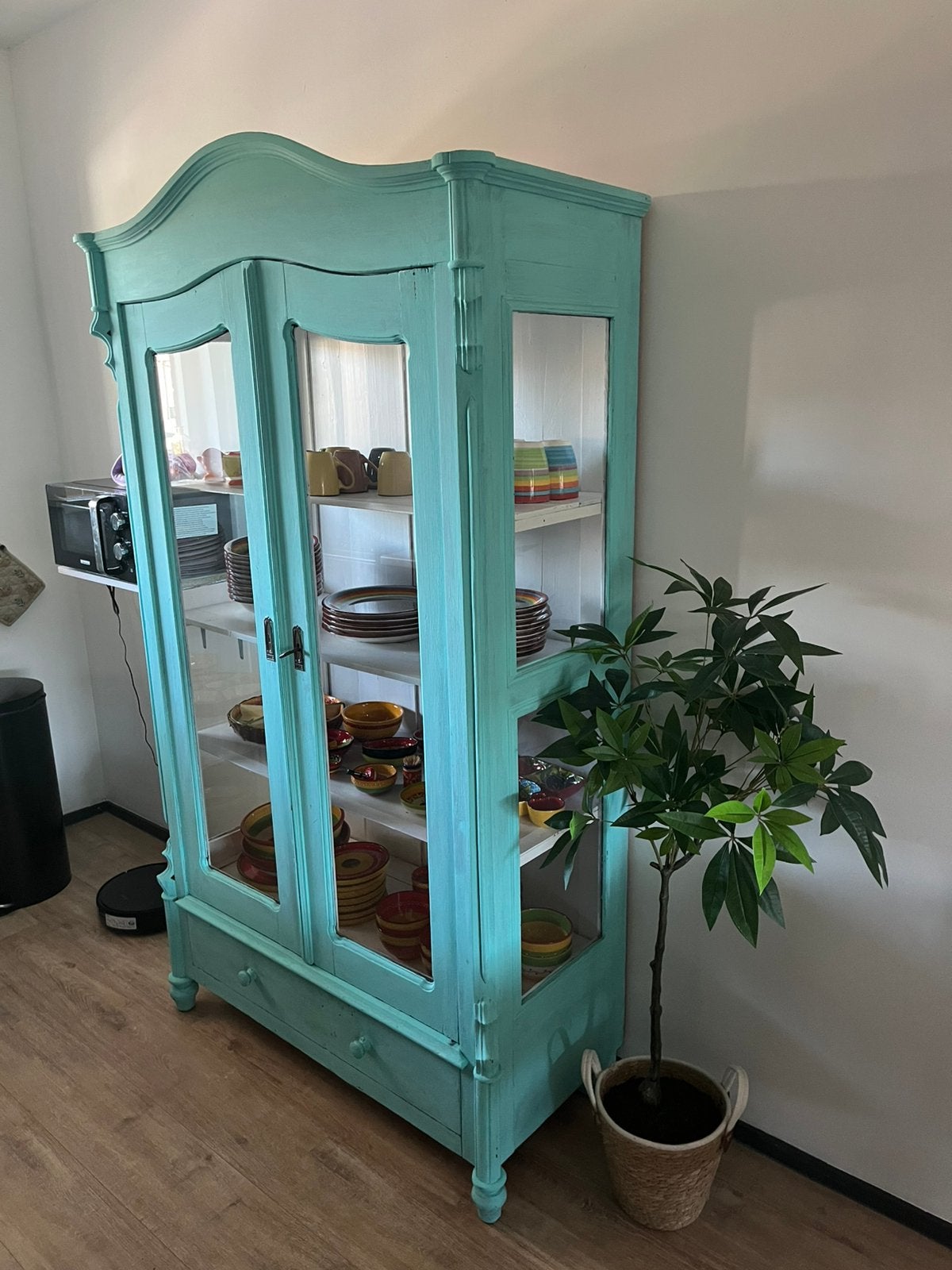 Prachtige buffetkast turquoise, Ophalen, Gebruikt, 100 tot 150 cm, 150 tot 200 cm